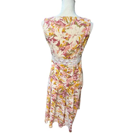 Weekend Max Mara Floral Pleated Lace Accent Knee Length Sleeveless Dress - 8 - Picture 4 of 8